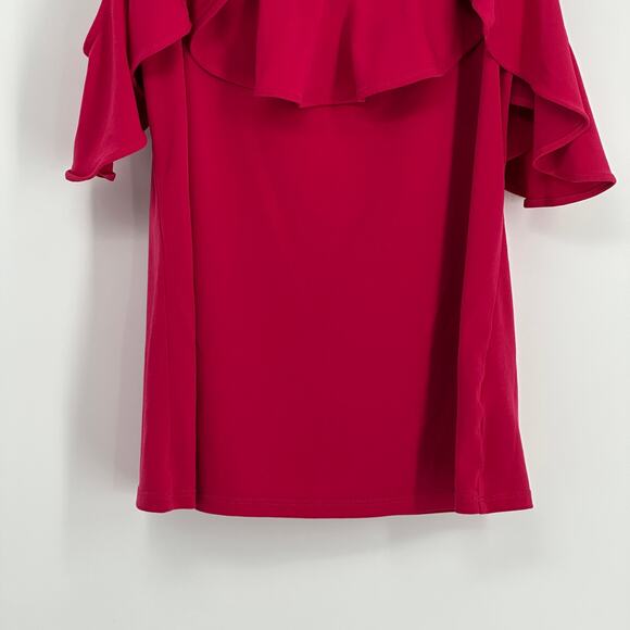 Express Women's Halter Neck Ruffled Top Size Small Cold Shoulder Hot Pink Blouse - Picture 4 of 11